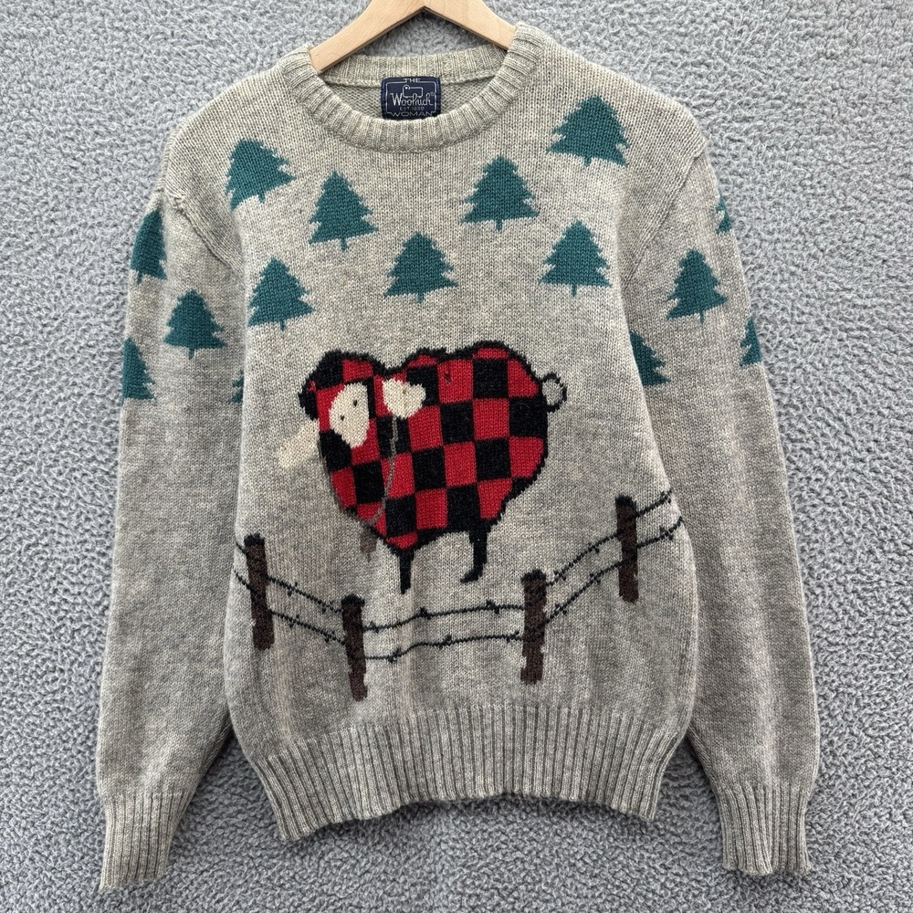 Vintage Woolrich Sweater Womens Medium Sheep Heart Trees Nature Graphic